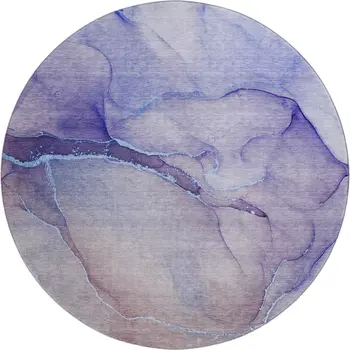 8' Navy Blue And Ivory Abstract Washable Round Rug With UV Protection