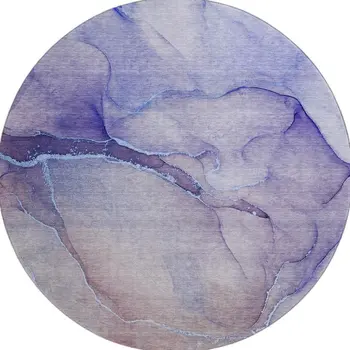 8' Navy Blue And Ivory Abstract Washable Round Rug With UV Protection