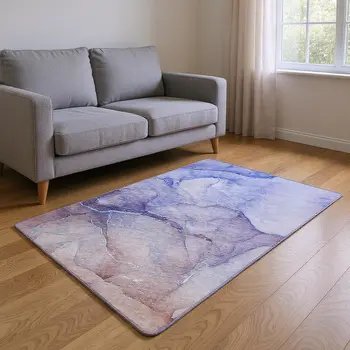 10' X 14' Navy Blue And Ivory Abstract Washable Area Rug With UV Protection