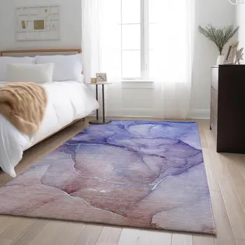 10' X 14' Navy Blue And Ivory Abstract Washable Area Rug With UV Protection