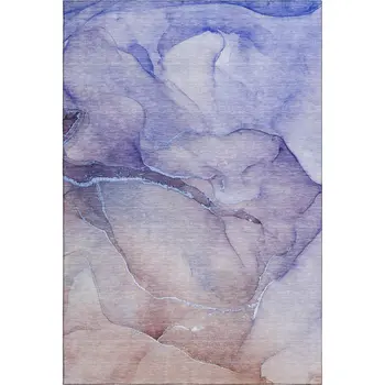 10' X 14' Navy Blue And Ivory Abstract Washable Area Rug With UV Protection