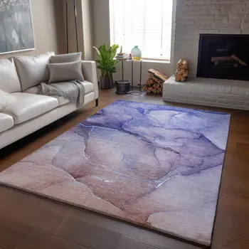 10' X 14' Navy Blue And Ivory Abstract Washable Area Rug With UV Protection