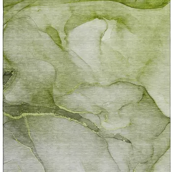 3' X 5' Olive Green And Ivory Abstract Washable Area Rug With UV Protection