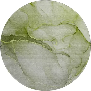 8' Olive Green And Ivory Abstract Washable Round Rug With UV Protection