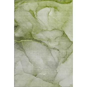 8' X 10' Olive Green And Ivory Abstract Washable Area Rug With UV Protection