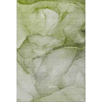 8' X 10' Olive Green And Ivory Abstract Washable Area Rug With UV Protection