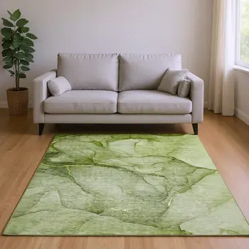 10' X 14' Olive Green And Ivory Abstract Washable Area Rug With UV Protection