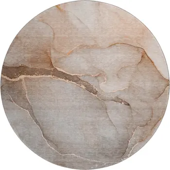 8' Taupe And Ivory Abstract Washable Round Rug With UV Protection