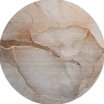 8' Taupe And Ivory Abstract Washable Round Rug With UV Protection