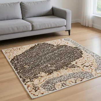 8' X 10' Taupe And Ivory Abstract Washable Area Rug With UV Protection
