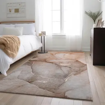 8' X 10' Taupe And Ivory Abstract Washable Area Rug With UV Protection