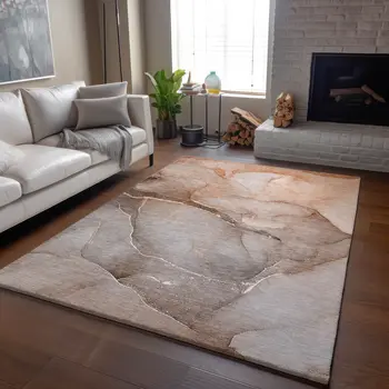9' X 12' Taupe And Ivory Abstract Washable Area Rug With UV Protection