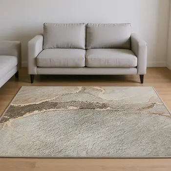 10' X 14' Taupe And Ivory Abstract Washable Area Rug With UV Protection
