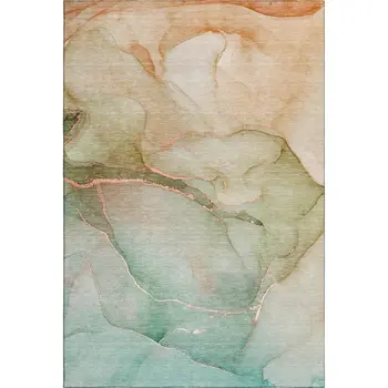 3' X 5' Teal And Ivory Abstract Washable Area Rug With UV Protection