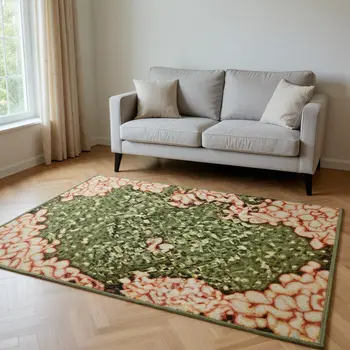 5' X 8' Teal And Ivory Abstract Washable Area Rug With UV Protection
