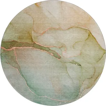 8' Teal And Ivory Abstract Washable Round Rug With UV Protection