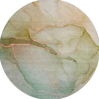 8' Teal And Ivory Abstract Washable Round Rug With UV Protection