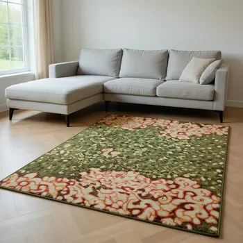 8' X 10' Teal And Ivory Abstract Washable Area Rug With UV Protection