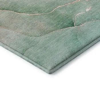 9' X 12' Teal And Ivory Abstract Washable Area Rug With UV Protection