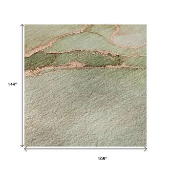 9' X 12' Teal And Ivory Abstract Washable Area Rug With UV Protection