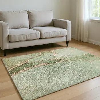 9' X 12' Teal And Ivory Abstract Washable Area Rug With UV Protection