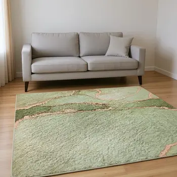 10' X 14' Teal And Ivory Abstract Washable Area Rug With UV Protection