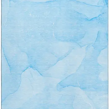 3' X 5' Blue And Ivory Abstract Washable Area Rug With UV Protection