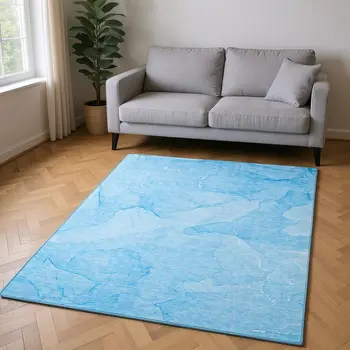8' X 10' Blue And Ivory Abstract Washable Area Rug With UV Protection