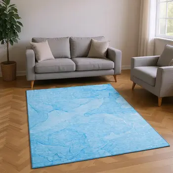 10' X 14' Blue And Ivory Abstract Washable Area Rug With UV Protection