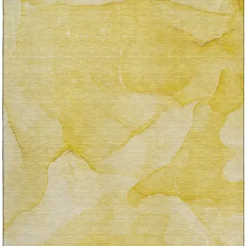 3' X 5' Gold And Ivory Abstract Washable Area Rug With UV Protection