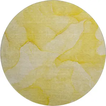 8' Gold And Ivory Abstract Washable Round Rug With UV Protection