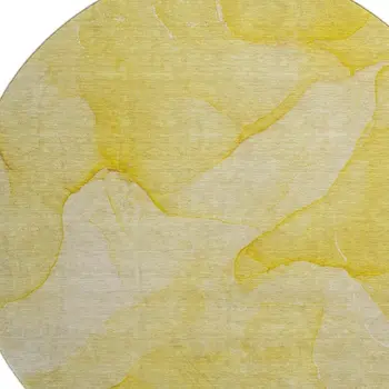 8' Gold And Ivory Abstract Washable Round Rug With UV Protection