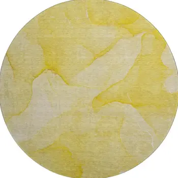 8' Gold And Ivory Abstract Washable Round Rug With UV Protection