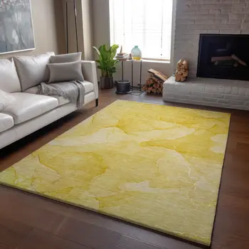 8' X 10' Gold And Ivory Abstract Washable Area Rug With UV Protection