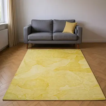 9' X 12' Gold And Ivory Abstract Washable Area Rug With UV Protection
