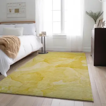 10' X 14' Gold And Ivory Abstract Washable Area Rug With UV Protection