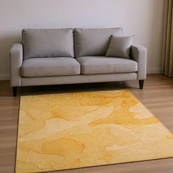 5' X 8' Orange And Ivory Abstract Washable Area Rug With UV Protection