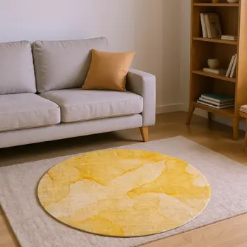 8' Orange And Ivory Abstract Washable Round Rug With UV Protection