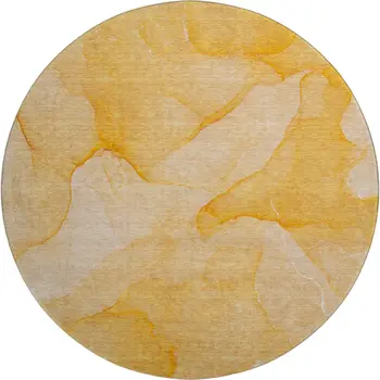 8' Orange And Ivory Abstract Washable Round Rug With UV Protection
