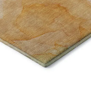 8' Orange And Ivory Abstract Washable Round Rug With UV Protection
