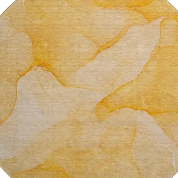 8' Orange And Ivory Abstract Washable Round Rug With UV Protection