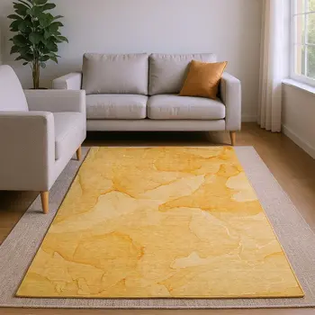 9' X 12' Orange And Ivory Abstract Washable Area Rug With UV Protection