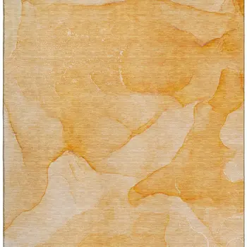 9' X 12' Orange And Ivory Abstract Washable Area Rug With UV Protection