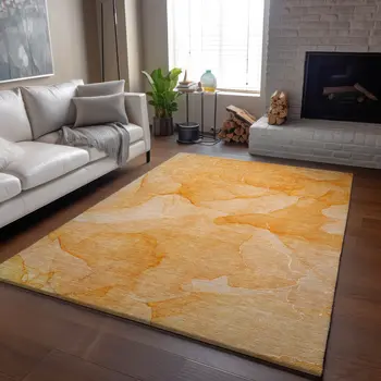 10' X 14' Orange And Ivory Abstract Washable Area Rug With UV Protection
