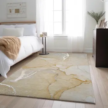 5' X 8' Beige And Ivory Abstract Washable Area Rug With UV Protection