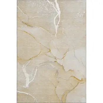 5' X 8' Beige And Ivory Abstract Washable Area Rug With UV Protection