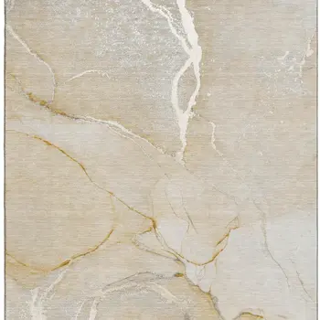 5' X 8' Beige And Ivory Abstract Washable Area Rug With UV Protection