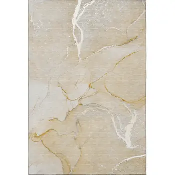 5' X 8' Beige And Ivory Abstract Washable Area Rug With UV Protection