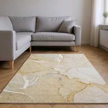 8' X 10' Beige And Ivory Abstract Washable Area Rug With UV Protection