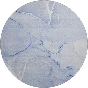 8' Blue And Ivory Abstract Washable Round Rug With UV Protection